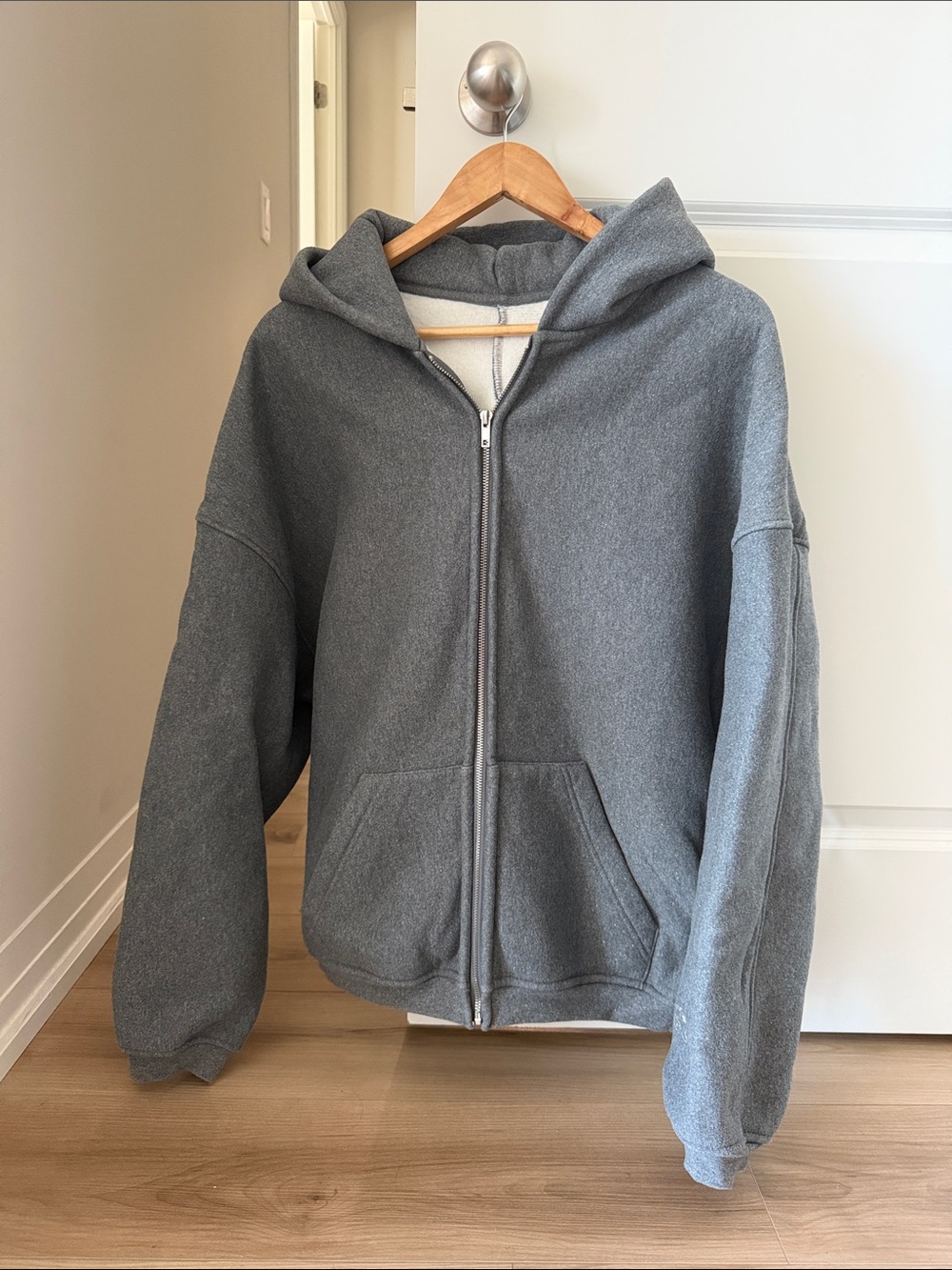 oversized fleece lining Gray Zip-Up Hoodie Jacket